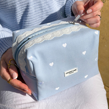 Makeup Bag - Powder Blue Hearts