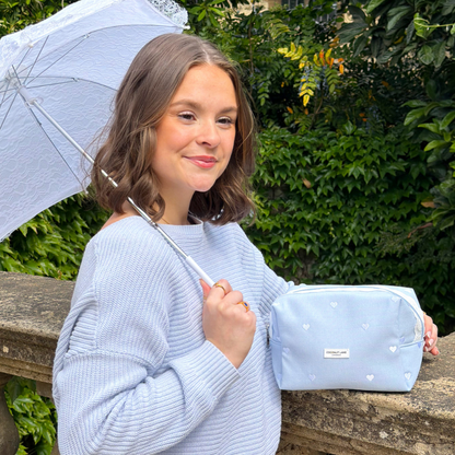 Makeup Bag - Powder Blue Hearts