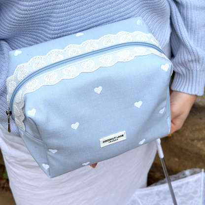 Makeup Bag - Powder Blue Hearts