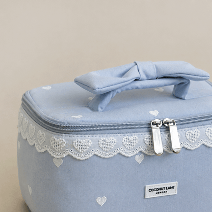 Travel Vanity Case - Powder Blue Hearts
