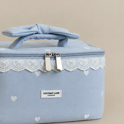 Travel Vanity Case - Powder Blue Hearts