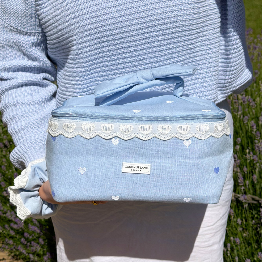 Travel Vanity Case - Powder Blue Hearts