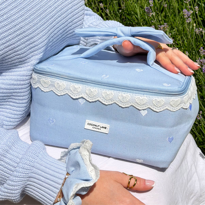 Travel Vanity Case - Powder Blue Hearts