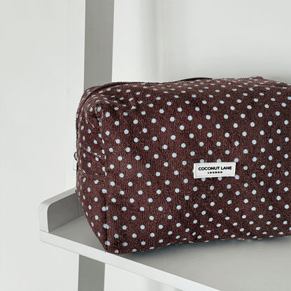 Towel Makeup Bag - Brown & Blue Polka Dot