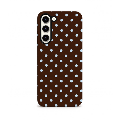Samsung Tough Phone Case - Brown & Blue Polka Dot