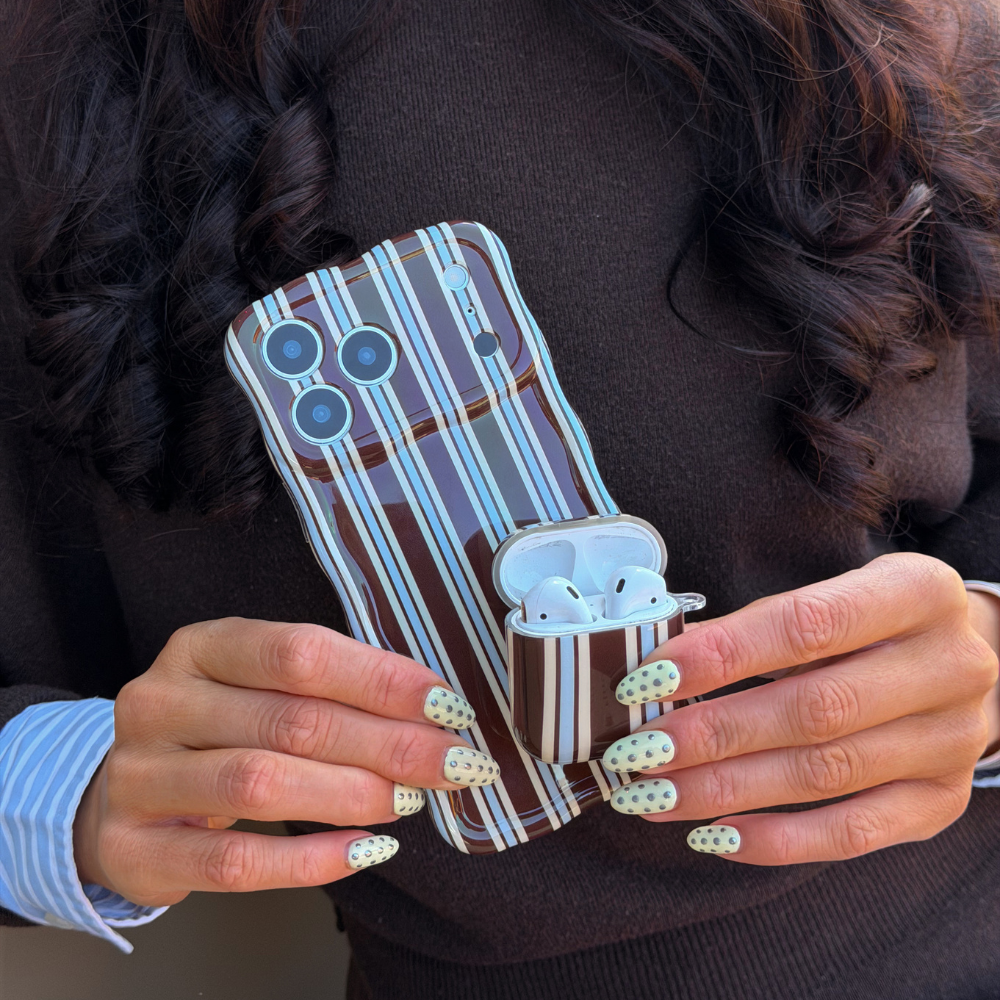 Airpods Case - Brown & Blue Stripes