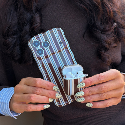 Airpods Case - Brown & Blue Stripes