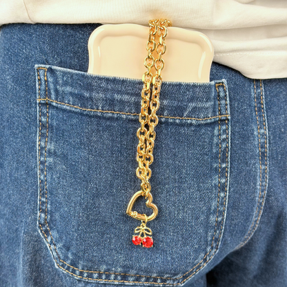 CHUNKY GOLD PHONE STRAP - HEART