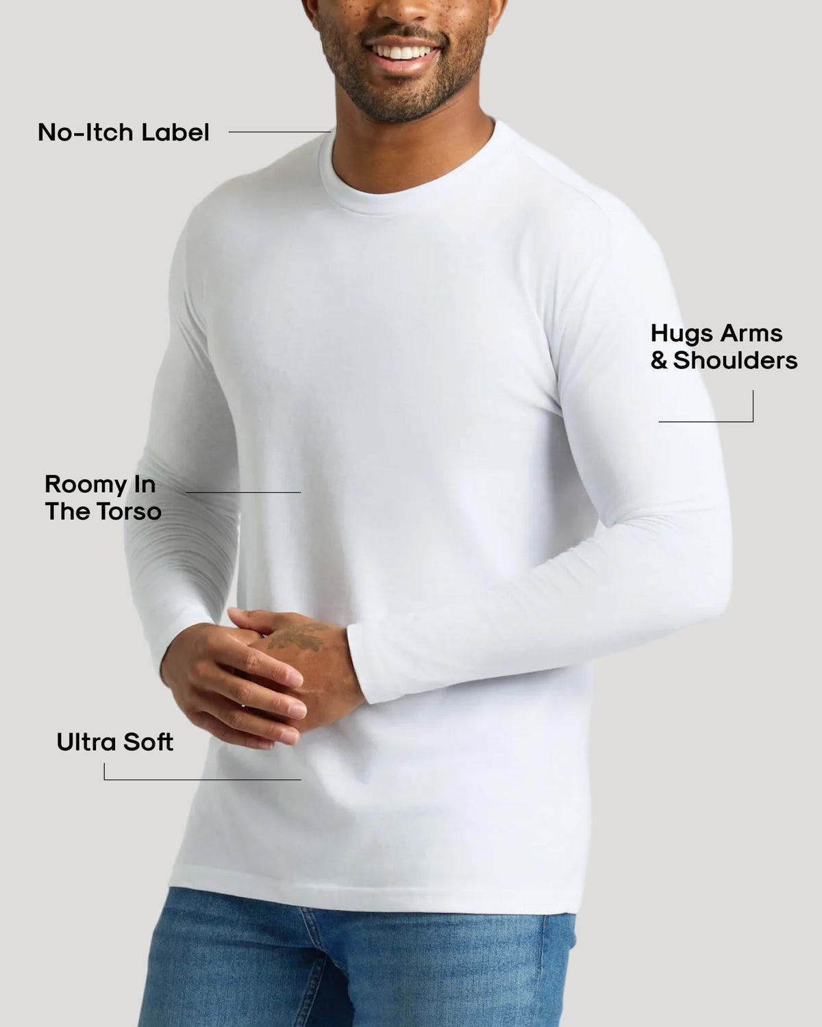 All White Long Sleeve Crew Neck 3-Pack