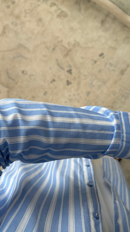 Chemise Longue A Rayures Doublee 100 Coton I Bleu Ciel
