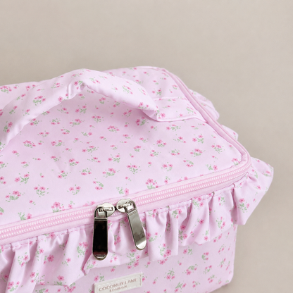 Travel Vanity Case - Ditsy Floral Pink Ruffles