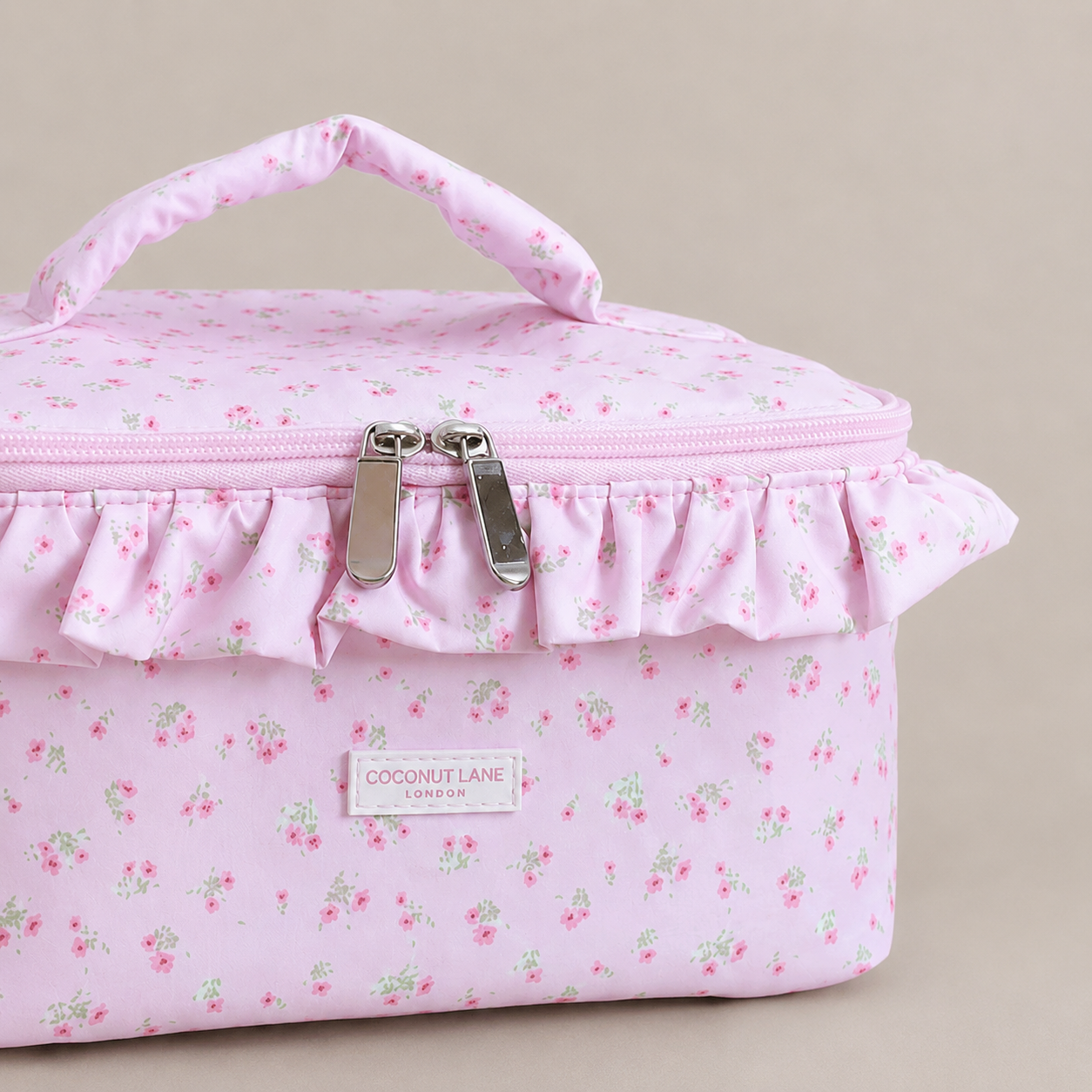 Travel Vanity Case - Ditsy Floral Pink Ruffles