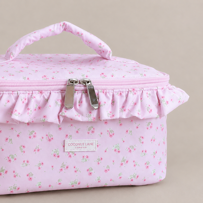 Travel Vanity Case - Ditsy Floral Pink Ruffles