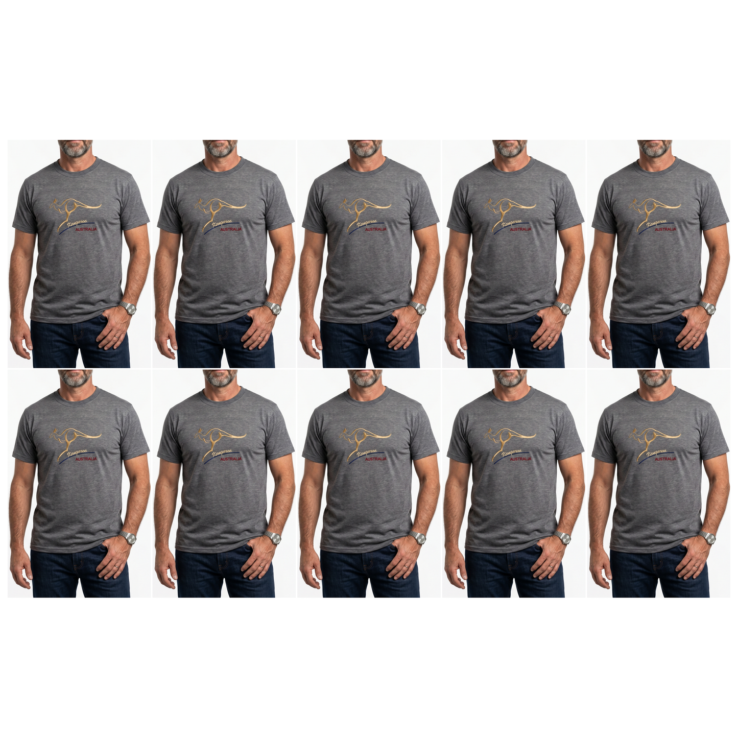 10X Adult Kangaroo Australia T Shirt Bulk Pack Grey Marle 100 Cotton Souvenir Gift Tee Top