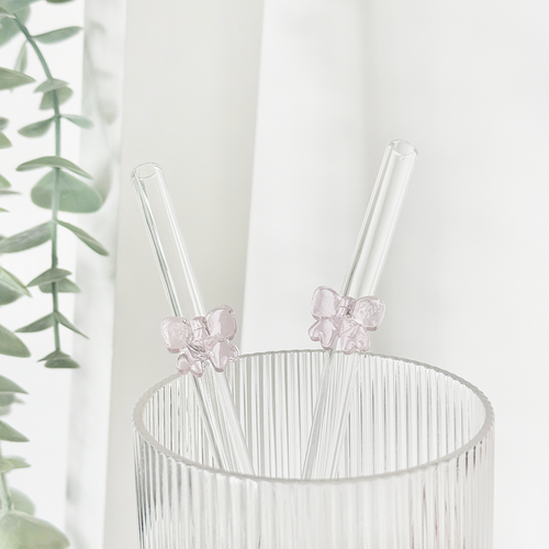 Glass Straw Set - Pink Bow