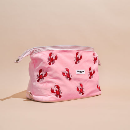 Expandable Makeup Bag - Pink Velvet Lobster