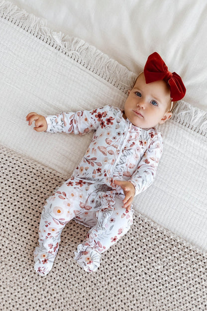 Wren's Wildflower Zipper Ruffle Footie