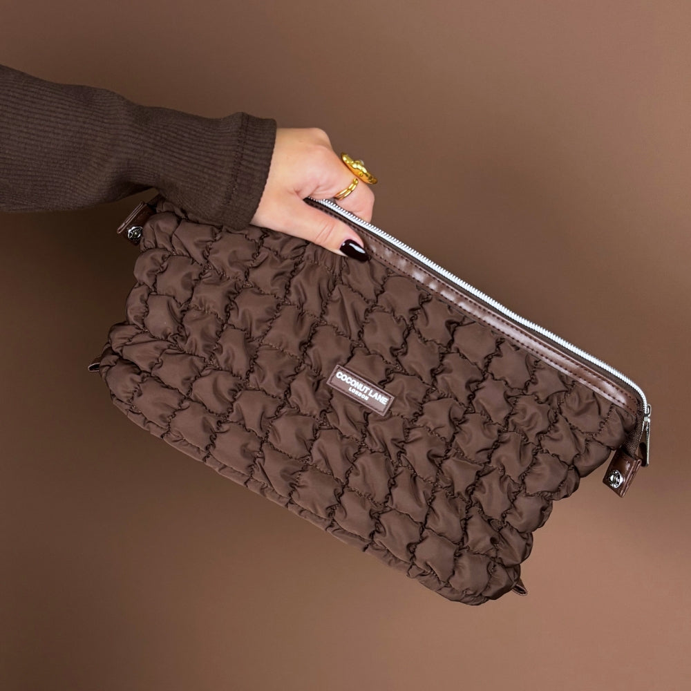 Expandable Makeup Bag - Quilted Chocolate