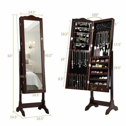 14 LED Jewelry Armoire Cabinet with Full Length Mirror and 4 Tilting Angles-White