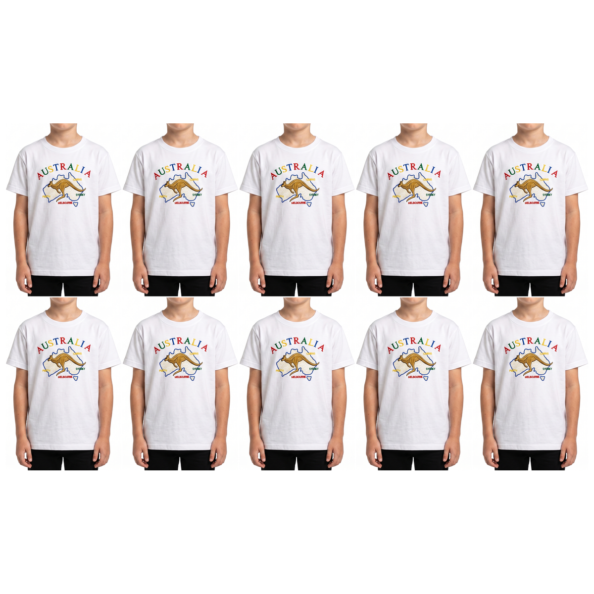 10X Kids Kangaroo Australia T Shirt Bulk Pack White 100 Cotton Childrens Souvenir Gift Top