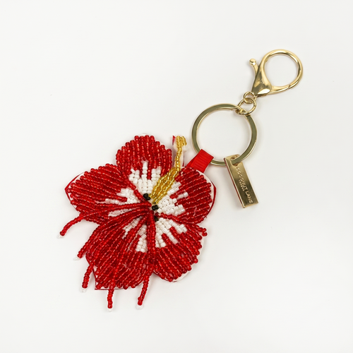 Keyring - Beaded Red Hibiscus