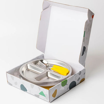 Lion & Lady 18/8 Stainless Toddler Plate with Silicone Suction Base, Spoon and Fork
