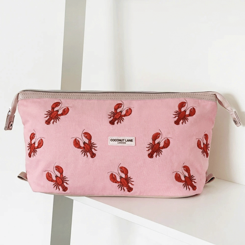Expandable Makeup Bag - Pink Velvet Lobster