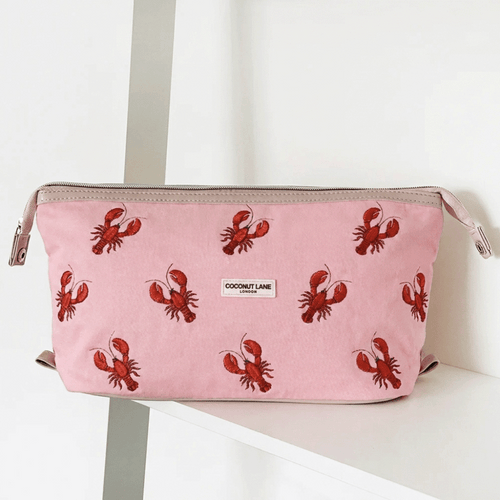 Expandable Makeup Bag - Pink Velvet Lobster