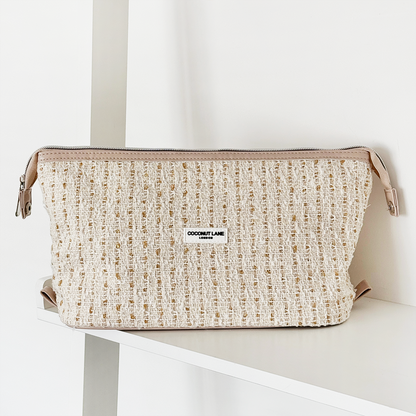 Expandable Makeup Bag - Vanilla Textured Tweed