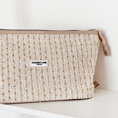 Expandable Makeup Bag - Vanilla Textured Tweed