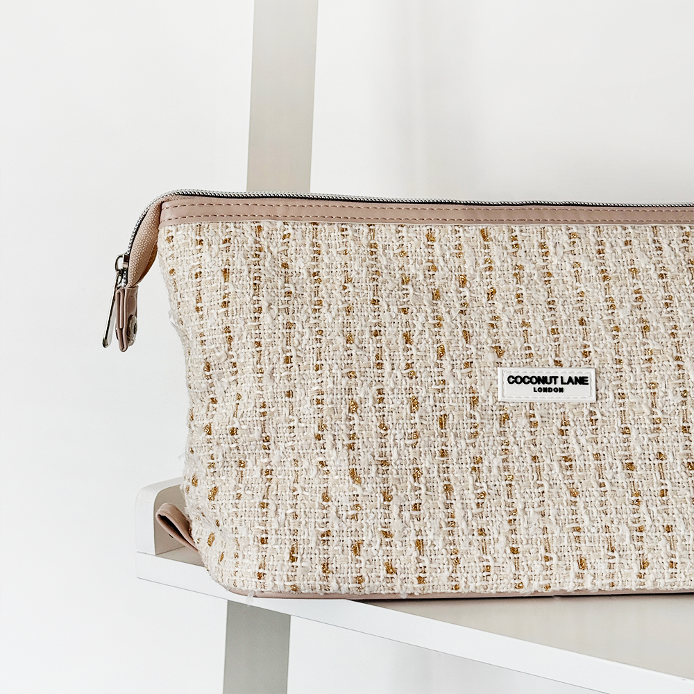 Expandable Makeup Bag - Vanilla Textured Tweed