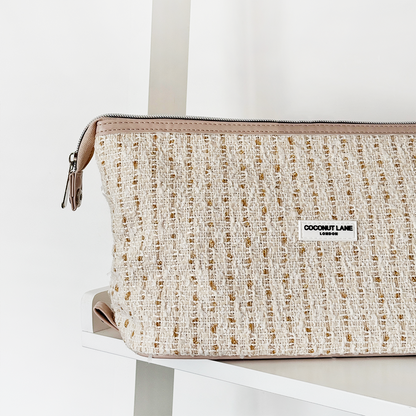 Expandable Makeup Bag - Vanilla Textured Tweed