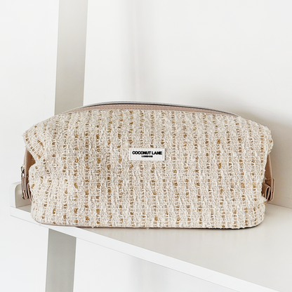 Expandable Makeup Bag - Vanilla Textured Tweed