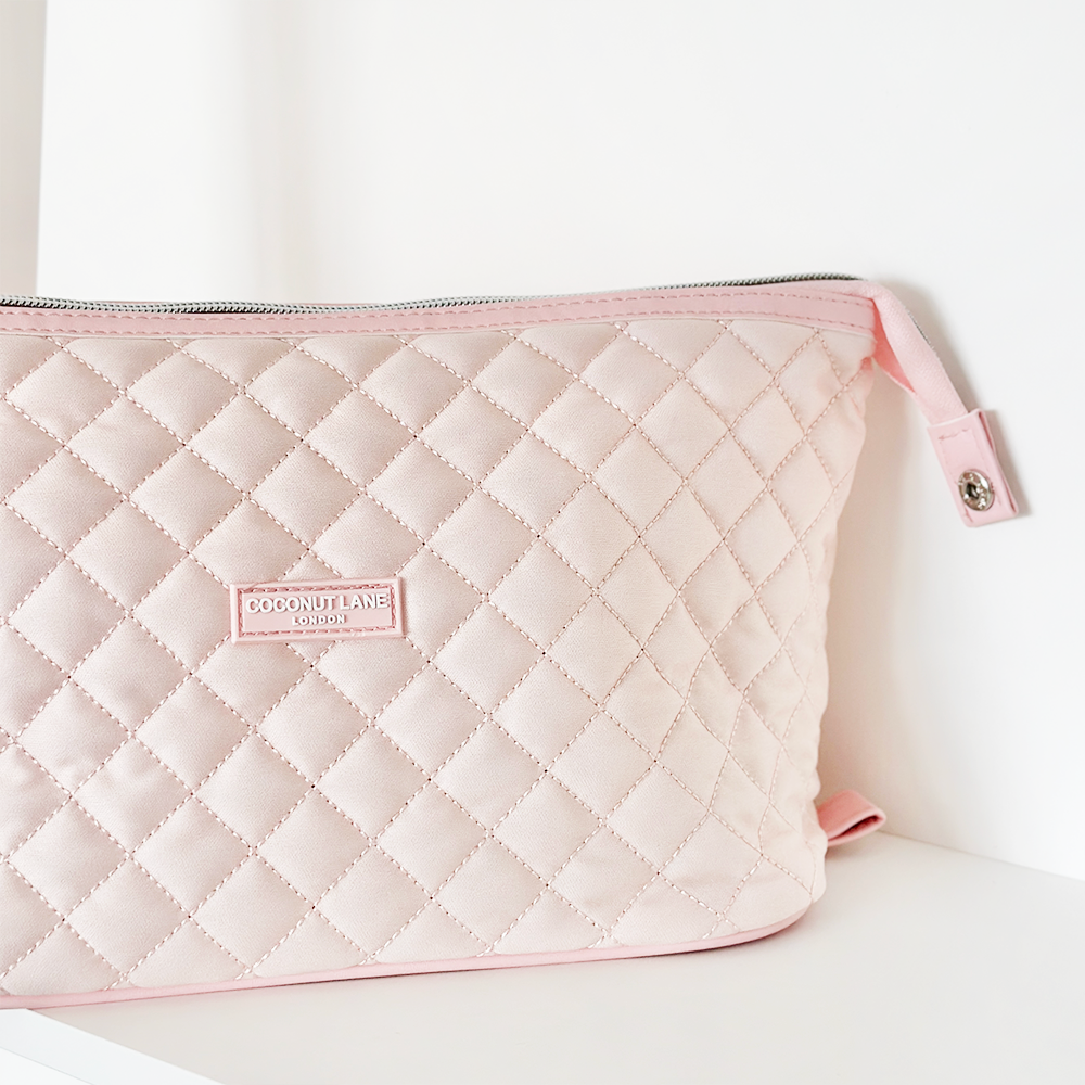 Expandable Makeup Bag - Quilted Marshmallow Pink