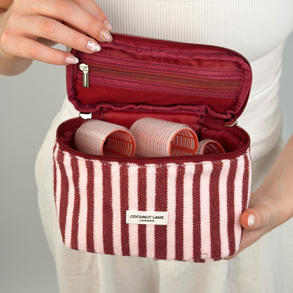 MINI Towel Travel Vanity Case - Blushberry Scallop Stripes