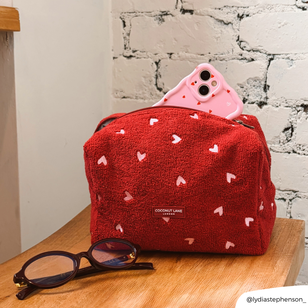 Towel Makeup Bag - Mulberry Hearts