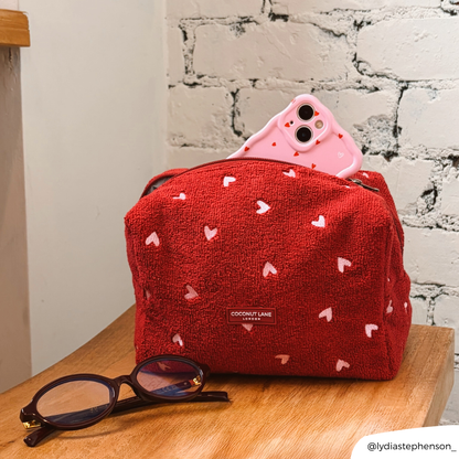 Towel Makeup Bag - Mulberry Hearts