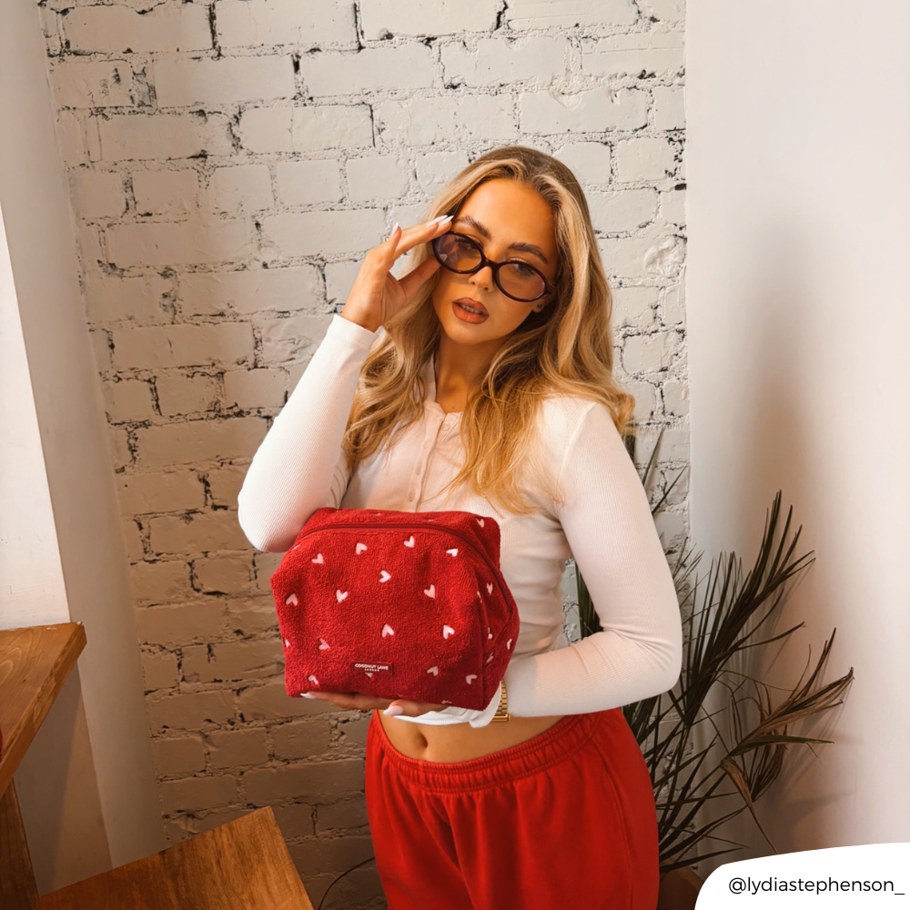 Towel Makeup Bag - Mulberry Hearts