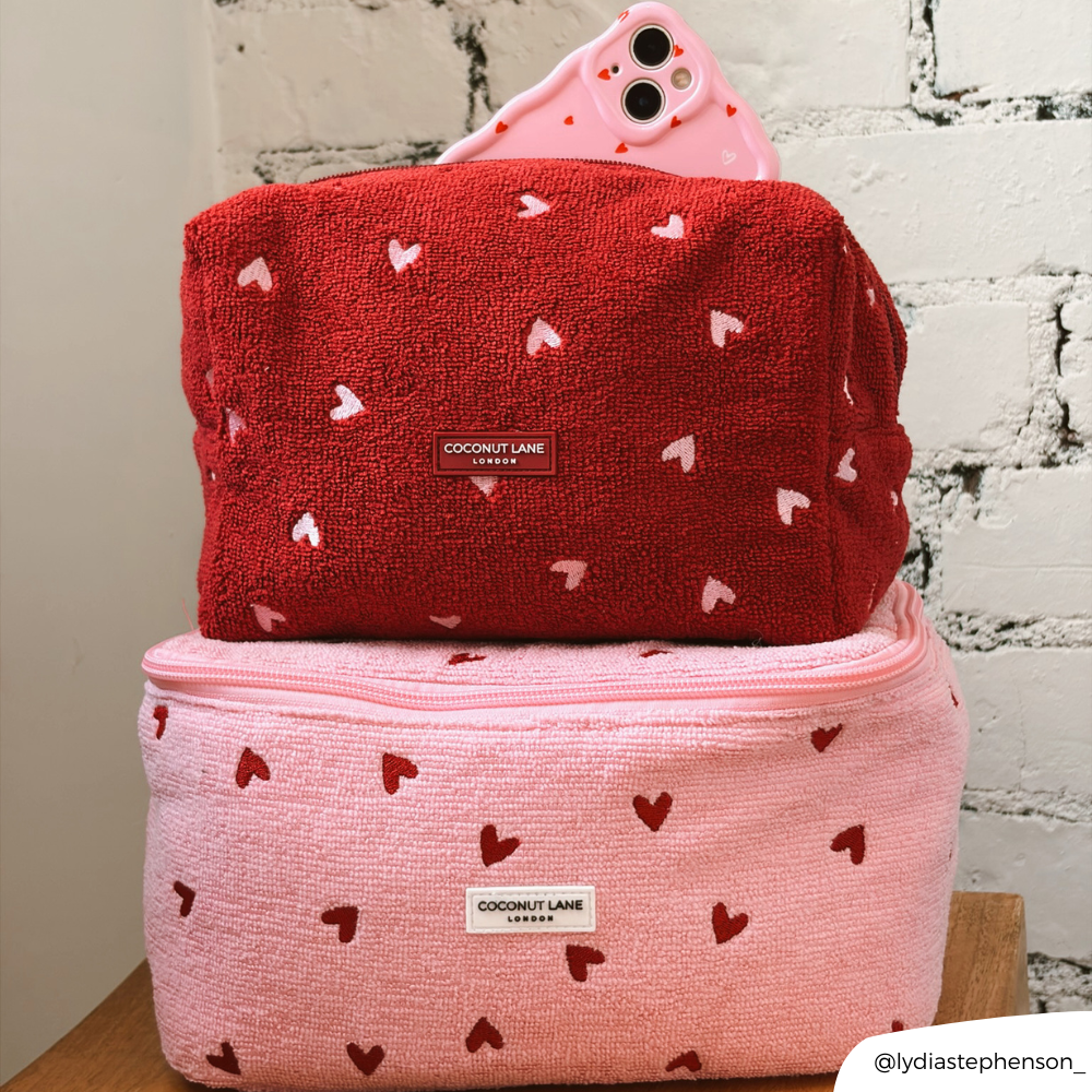 Towel Makeup Bag - Mulberry Hearts