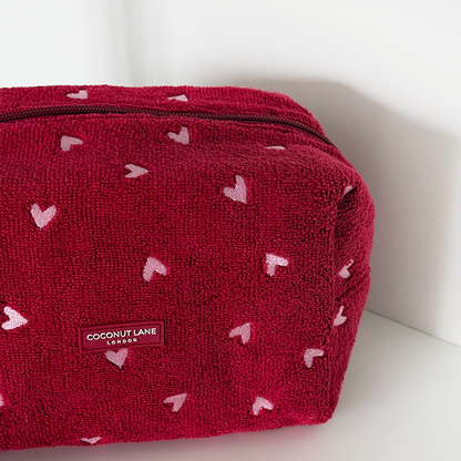 Towel Makeup Bag - Mulberry Hearts