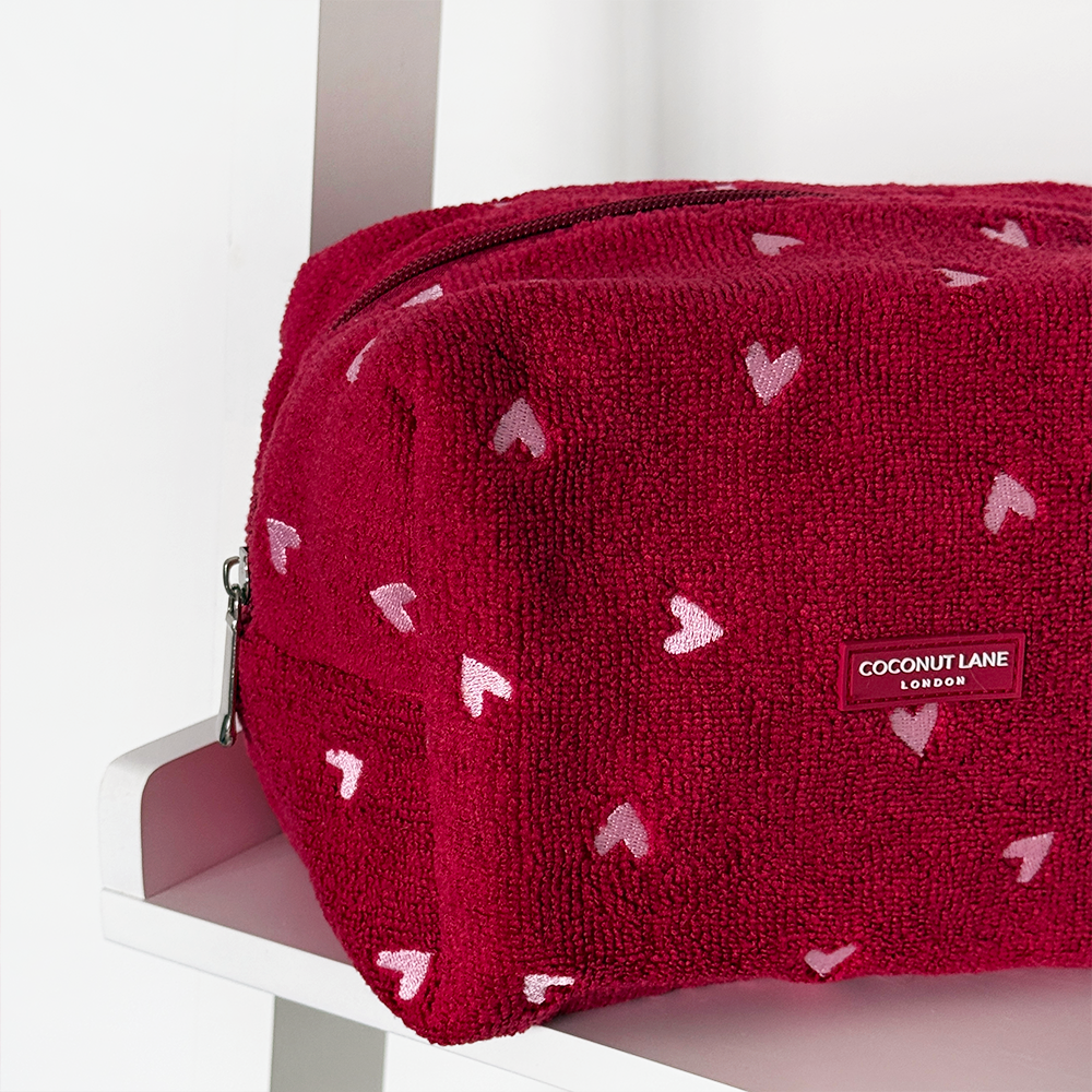 Towel Makeup Bag - Mulberry Hearts