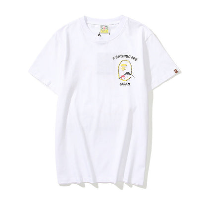 Bathing Ape T-Shirt Summer Golden Printing Men's and Women's plus Size Loose Short Sleeve
