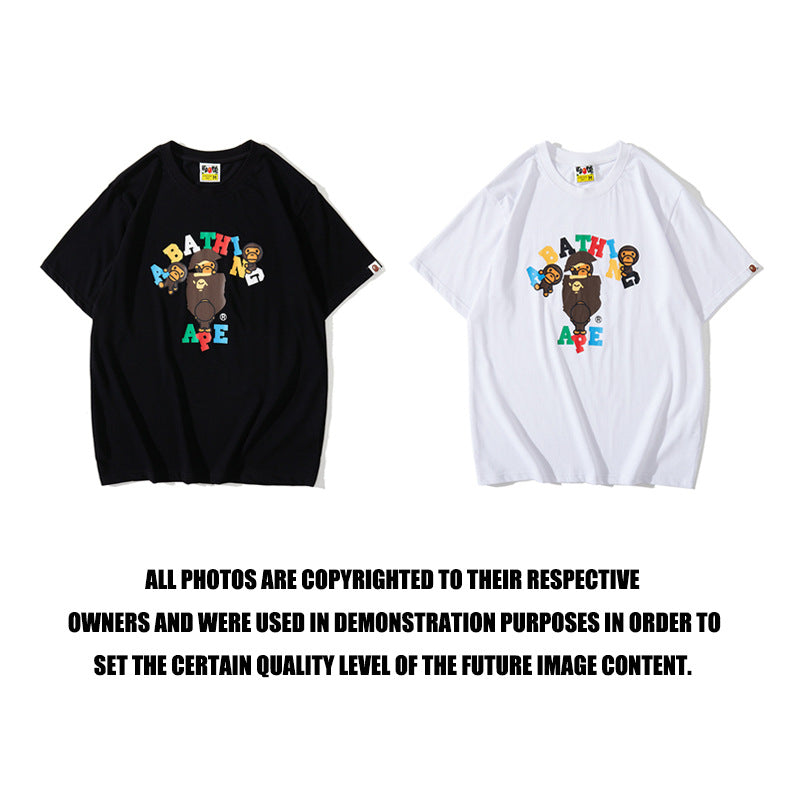 Bathing Ape T-Shirt Summer Casual Loose Large Size Short Sleeve Cartoon Letter Little Monkey T-shirt