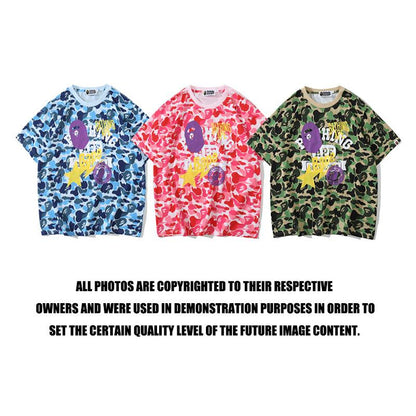 Bathing Ape T-Shirt Summer Camouflage Shading T-shirt Cartoon Anime Short Sleeve