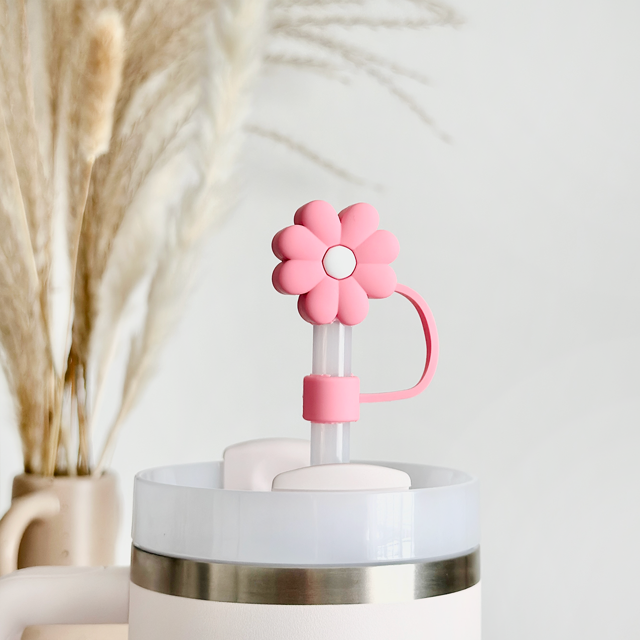Pink & White Daisy Straw Cover