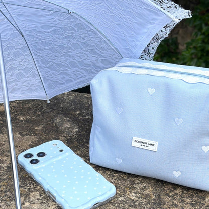 Makeup Bag - Powder Blue Hearts