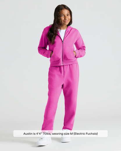 Girls Electric Fuchsia Cropped Zip Hoodie & Relaxed Joggers 2-Pack