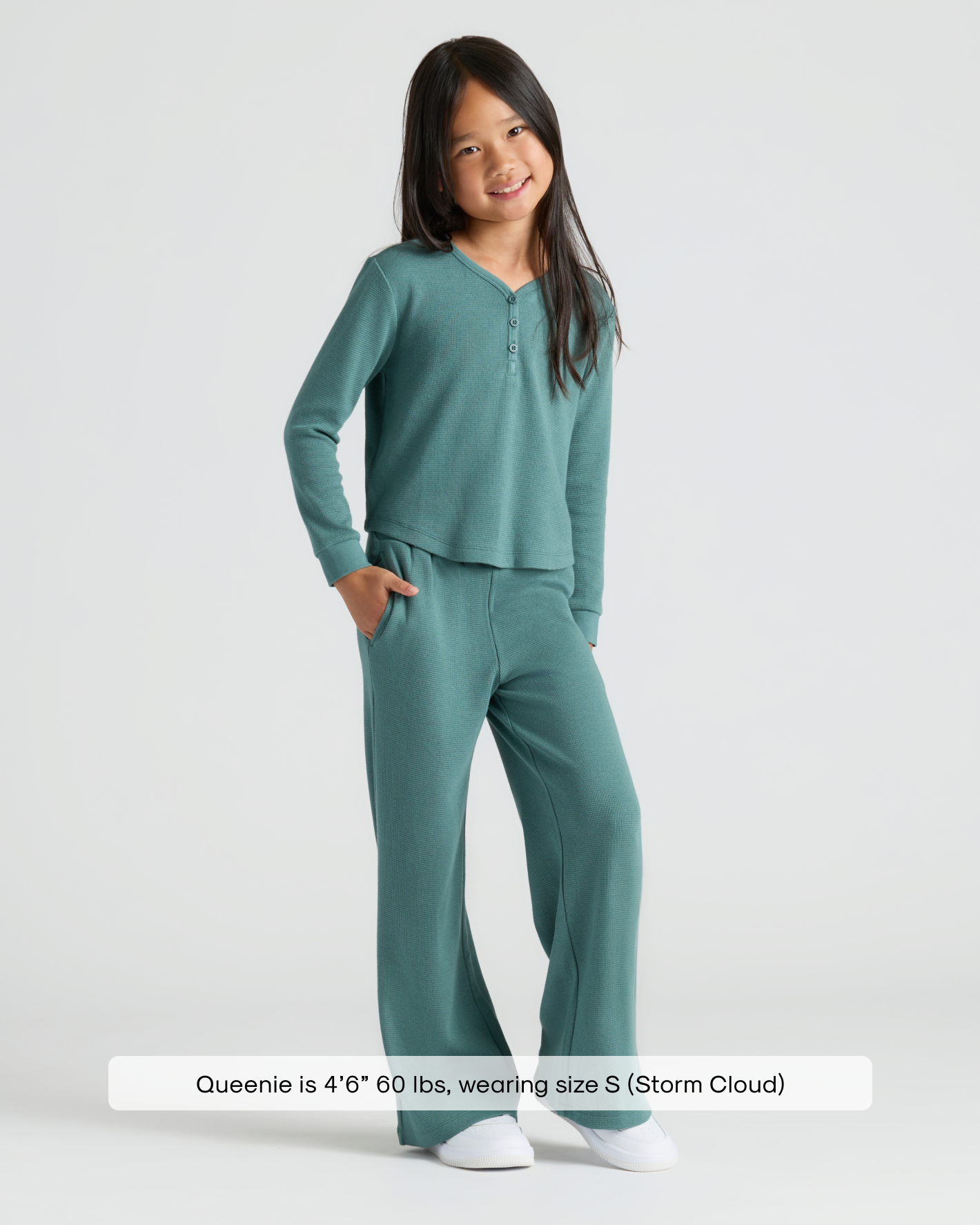 Girls Stormcloud Long Sleeve Boxy Waffle Henley