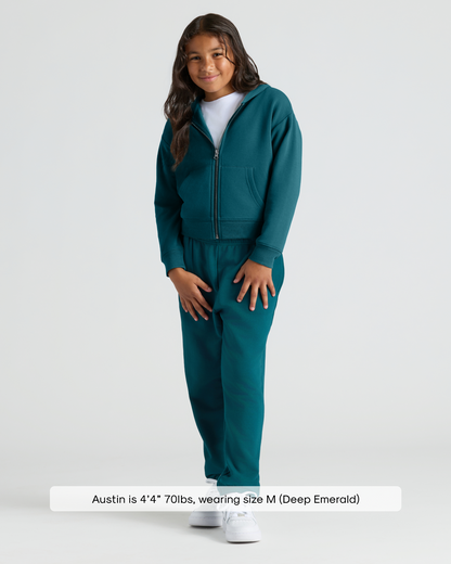 Girls Deep Emerald Cropped Zip Hoodie & Relaxed Joggers 2-Pack