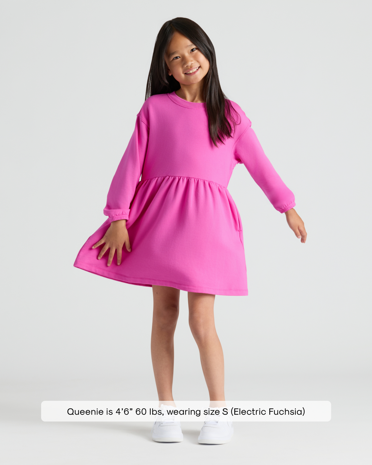 Girls Electric Fuchsia Long Sleeve Fleece Dress